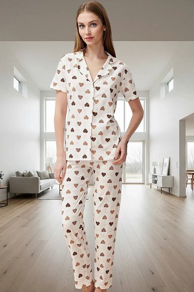 PayBuy Women's Cotton Polyester Heart Pajamas Set Comfortable Home Wear Premium Quality Stylish Appearance