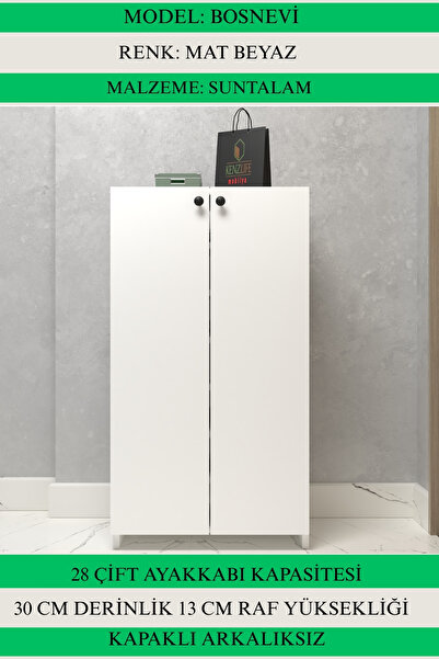 Kenzlife Kapaklı Ayakkabılık Bosnevi Mat Beyaz Sunta 110*080*30 Yimisekiz Çift Ayakkabı Kapasitesi Arkalıksız