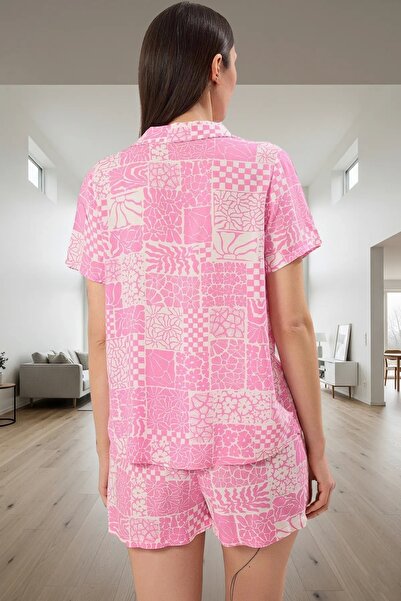 PayBuy Women's Summer Ethnic Patterned Viscose Pajama Set Shally Woven Comfortable Fit Durable Material