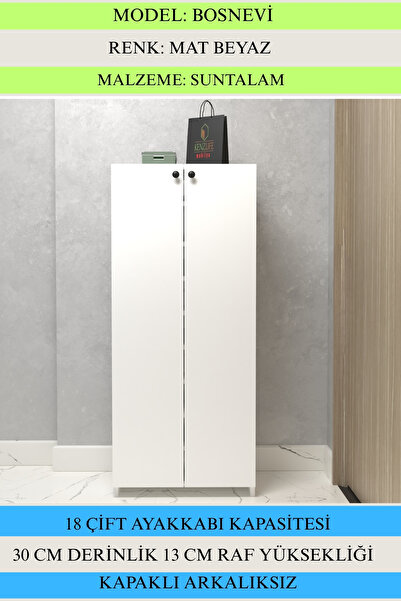 Kenzlife Kapaklı Ayakkabılık Bosnevi Mat Beyaz Sunta 140*040*30 Onsekiz Çift ...