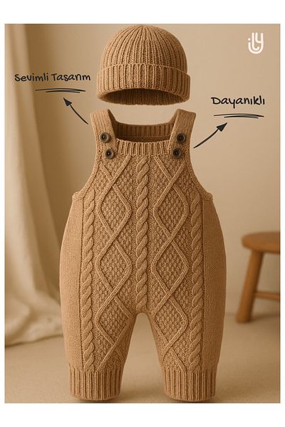 Babily Adjustable Strap Thessaloniki Knitted Hat Knitwear Jumpsuit Salopet Baby