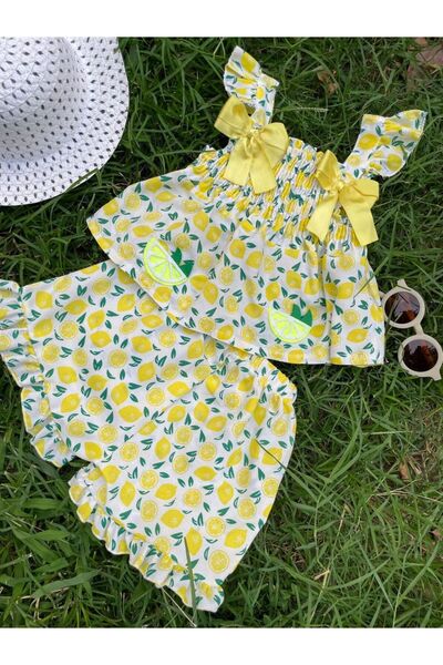 Bolly Baby Lemon Bow Shorts 2-Piece Summer Baby Girl Set for 1-5 Years Old