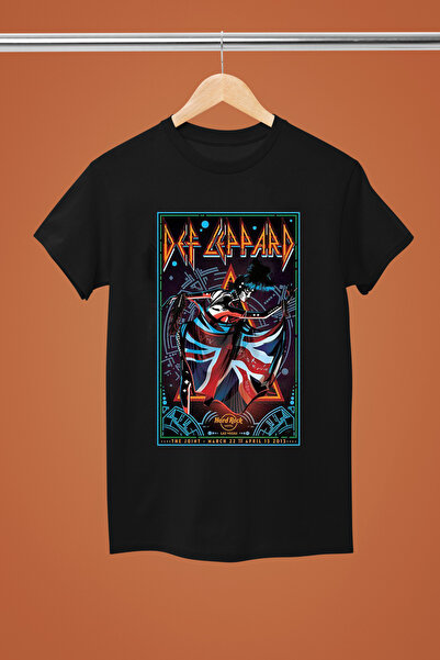 MAGORS تيشيرت DEF LEPPARD مطبوع من القطن بأكمام قصيرة وقصة عادية