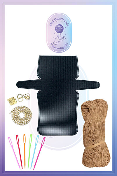 Mai Handmade Hobby ve Örgü Evi Doğal Kağıt İp Plastik Kanvas Çanta Seti Kağıt...