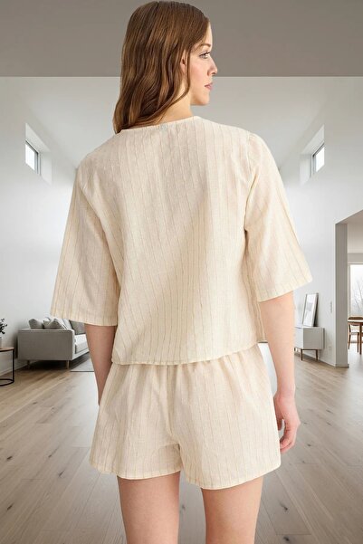 PayBuy Women's Striped Cotton Pajama Set Shawl Collar Tie-Up Summer Carefully Selected Stylish Appearance