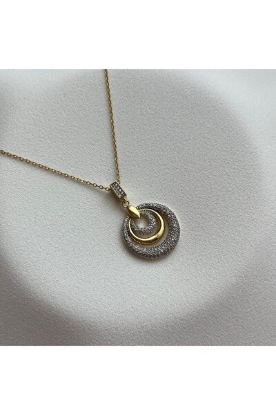 Arye Aksesuar Double Color Zircon Stone Detail Round Steel Necklace