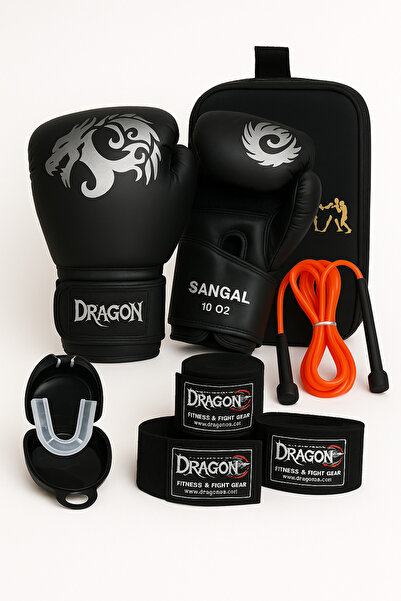 Dragondo SANGAL Kick Boks Eldiveni Bandaj Dişlik Çanta ve Atlama İpi 5’li Set