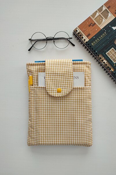 Outlet Çarşım غلاف كتاب جيبي من قماش Gingham مبطن بالألياف هدية لمحبي الكتب
