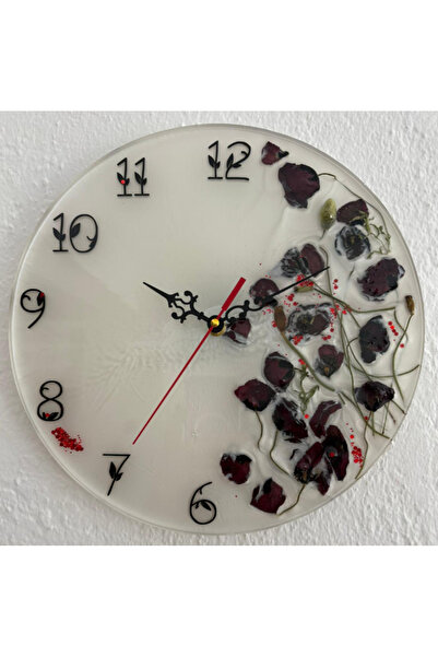 Pelince - ساعة حائط إيبوكسي زهرة الخشخاش (تصميم خاص - إنتاج فردي) - 30 سم