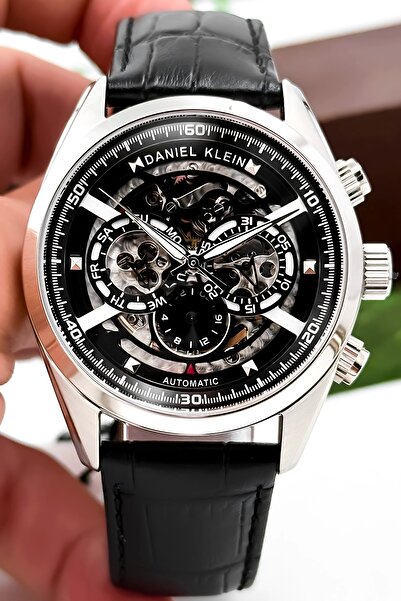 Daniel Klein Automatic Mechanism Leather Cord Steel Case Men Wrist Watch Black Zmdk1195