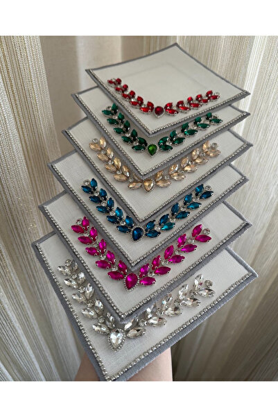 Sunum Peçetesi Taşlı Model 6 lı Kokteyl Kahve Sunum Peçetesi Taşlı Sunumluk P...