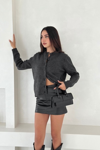 Noi Belis Soft Textured Crew Neck Knitwear Cardigan Aw25Hi0001