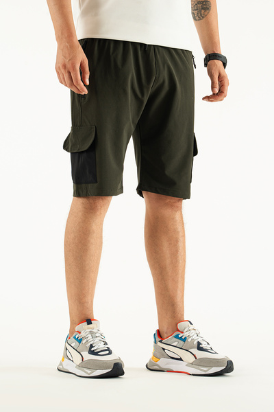 Souris Men's Khaki Pocket Detailed Breathable Lycra Fabric Outdoor Capri Shorts