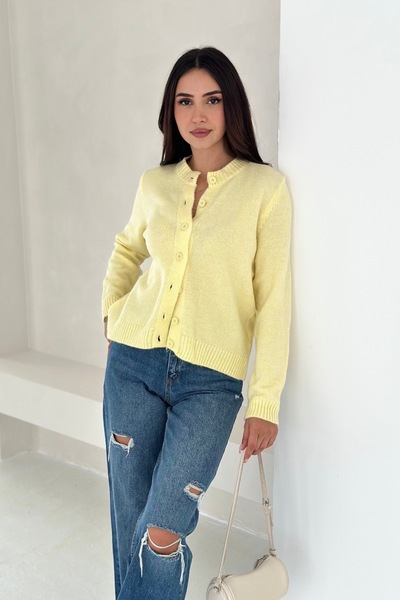 Noi Belis Soft Textured Crew Neck Knitwear Cardigan Aw25Hi0001