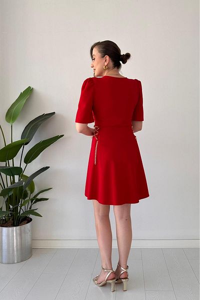 MaziButik Cross Chain Crepe Dress Red