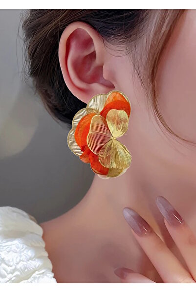 CAŞ DEKORASYON Gold Color Flower Figured Earrings (Pair)