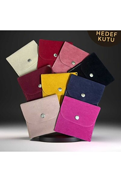 SHOPE Kadife (SÜET) Zarf Kese Kırmızı 10 Adet 9x9 Boy Altın, Takı Kesesi (ÇIT...