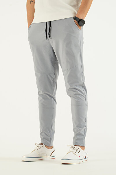 Souris Men's Light Gray Side Pockets, Elastic Waist, Lace up Ankle Leg Slimfit Slim Fit Jogger Trousers