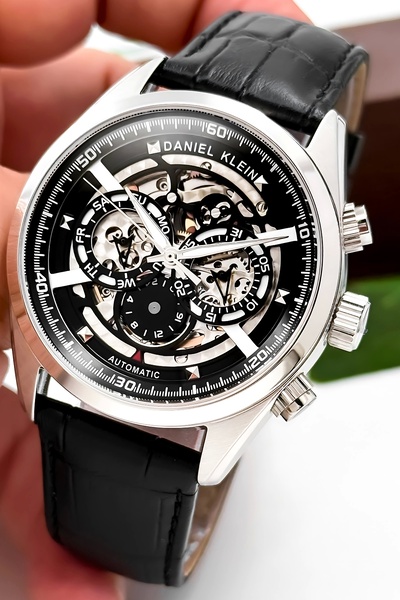 Daniel Klein Automatic Mechanism Leather Cord Steel Case Men Wrist Watch Black Zmdk1195