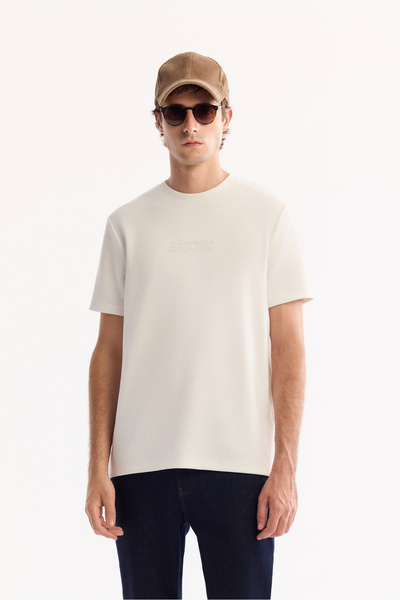 Avva Men's Ecru Bi-Stretch Printed Interlock T-Shirt A52Y1018