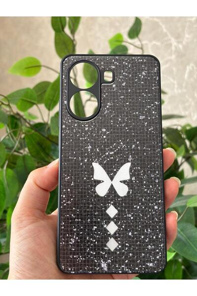 Hatreds Xiaomi Poco X7 Pro Kılıf Kelebek Desenli Aynalı Tasarım Taşlı Silikon...
