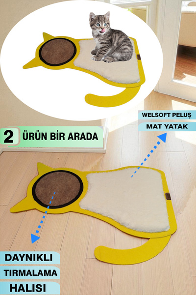 KAŞIKBEY Cat Bed Plush Cat Bed-Scratching 2 Products in One Cat Felt Mat Scratching Carpet Cat Cushion
