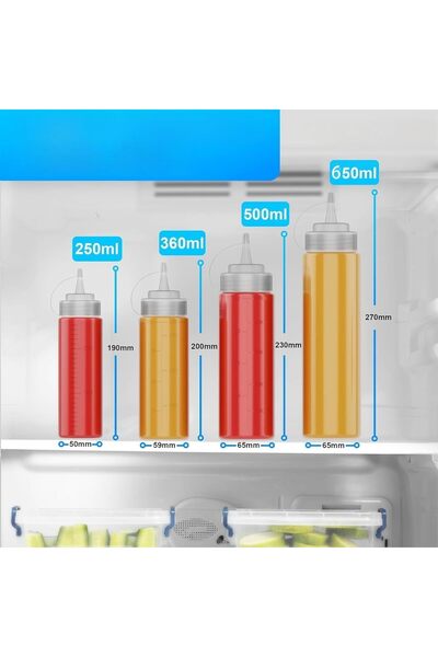 Generic 6PCS Condiment Squeeze Bottles Sauce Bottles with Twist on Caps and Measurement, 230M
