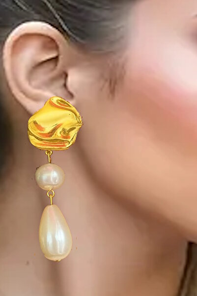 CAŞ DEKORASYON Gold Color Pearl Earrings (Pair)