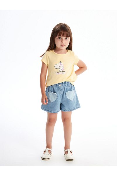 LC Waikiki New Season Baby Girl Jean Shorts with Elastic Waist and Embroidery