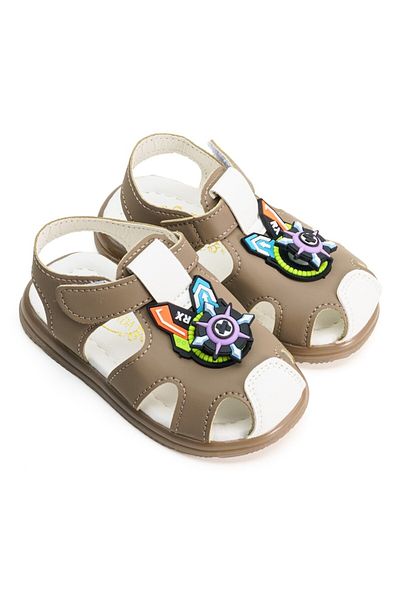 Mixbo - Children's sandals with Velcro strap, soft insole, heel lights, compass toy, brown, 22 EU