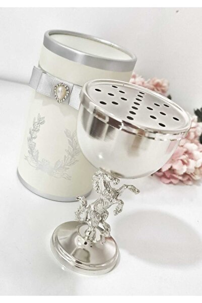 Mum Ateiler PİRİNÇ GÜMÜŞ KAPLAMA,AT FİGÜRLÜ,DEKORATİF ATLI BUHURDANLIK (TÜTSÜ...