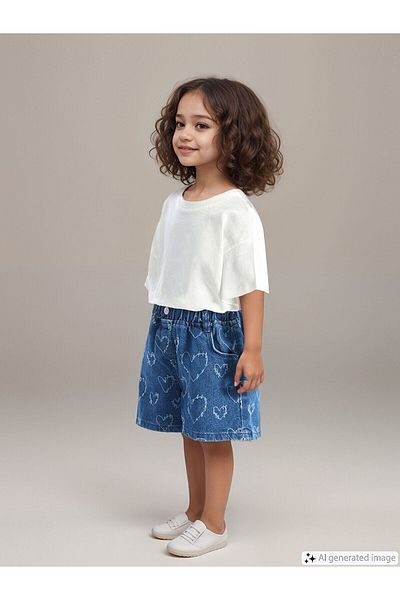 LC Waikiki New Season Printed Baby Girl Jean Shorts with Elastic Waist