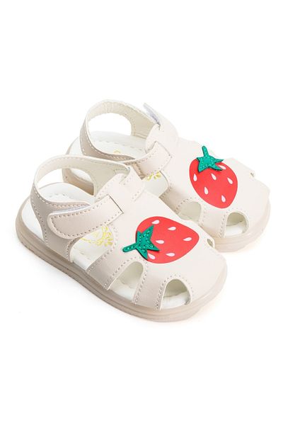 Mixbo Mixbo children's sandals, velcro fastening, soft insole, lights on the heels, strawberry, cream, 25 EU