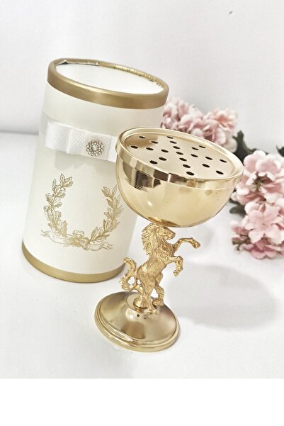 Mum Ateiler PİRİNÇ ALTIN KAPLAMA,AT FİGÜRLÜ, DEKORATİF ATLI BUHURDANLIK (TÜTS...