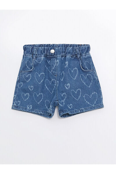 LC Waikiki New Season Printed Baby Girl Jean Shorts with Elastic Waist