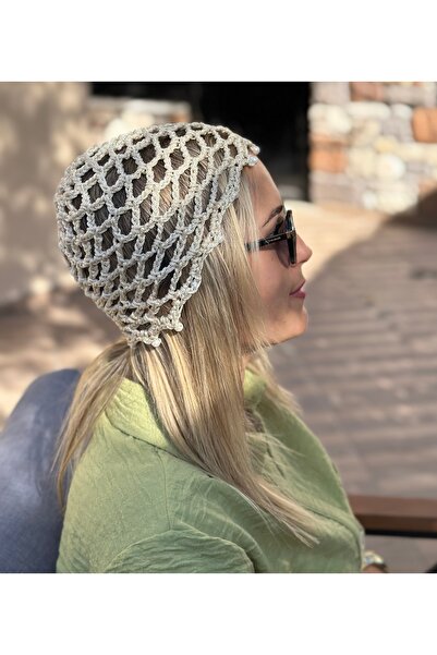 yucin Handmade Knitted Mesh Beret – Pearl Detailed Summer Spring Women's Hat Bohemian Style