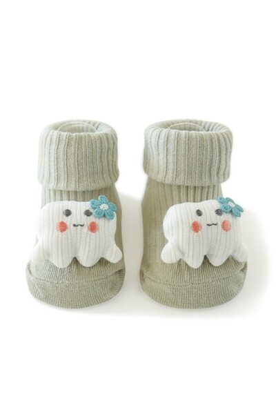 Mixbo Baby Socks with Attached Toy Mixbo, Cotton, Cloud Accessory, 0-9 Months, Khaki