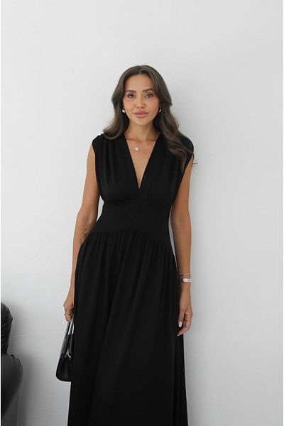 Havoş Black Deep V-Neck Waist Dress
