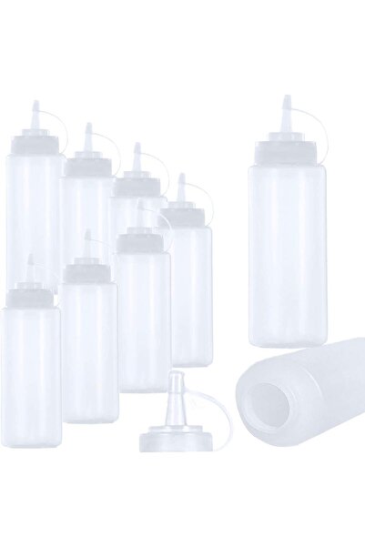 Generic 10-pack Condiment Squeeze Bottles - 12 Ounce, Clear Plastic Squirt Bottles for Cooking, BBQ,