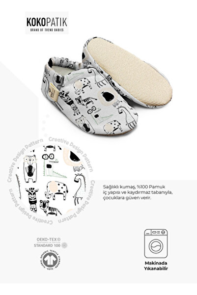 Kokopatik Organic Cotton Baby Booties, Anti-Slip Sole, Home Nursery Shoes, Cartoon Pattern Booties