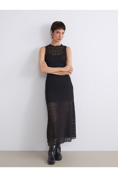 LC Waikiki Lcw Vision Black Crew Neck Dress of Lace