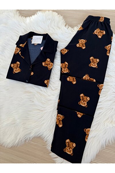 Pijamacs Σετ πιτζάμες με μακρυμάνικο γιακά πουκάμισο με μοτίβο μπλε μπλέ