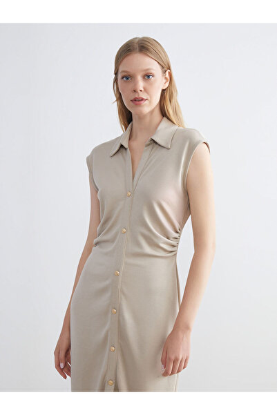 LC Waikiki Beige Gathered Shirt Dress