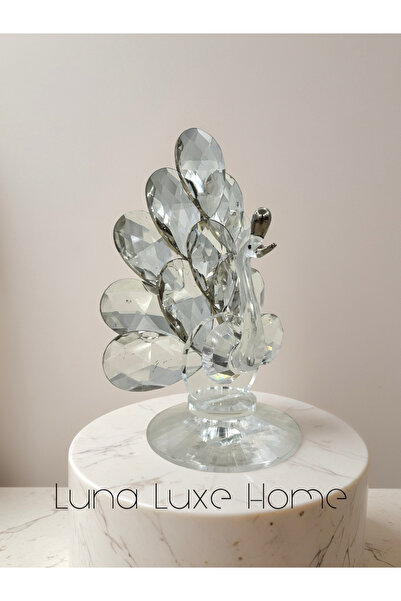 Luna Luxe Home Dekoratif Zarif Kristal Cam Tavus Kuşu Biblo (Altın/Gümüş)