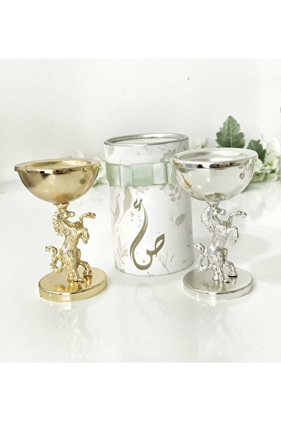 Mum Ateiler PİRİNÇ ALTIN ve GÜMÜŞ KAPLAMALI,AT FİGÜRLÜ, 2'Lİ DEKORATİF ATLI B...