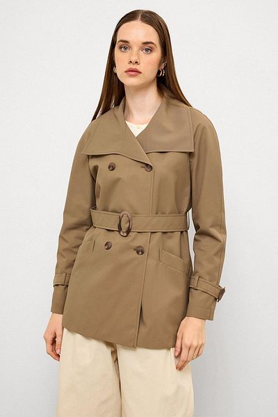 Olcay Double Breasted Raglan Sleeve Water Repellent Short Trench Coat Mink 6762