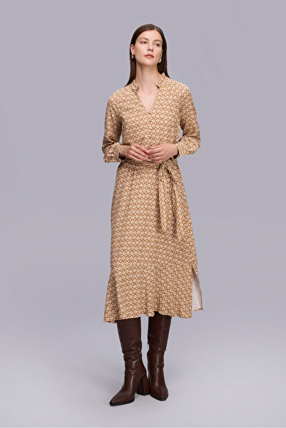 Naramaxx Geometrik Desen Kışaklı Midi Boy Elbise