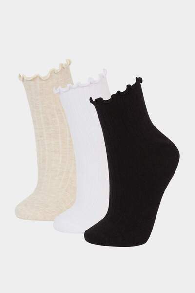 DeFacto Women's Ruffled 3-Piece Cotton Socks F5473Axns