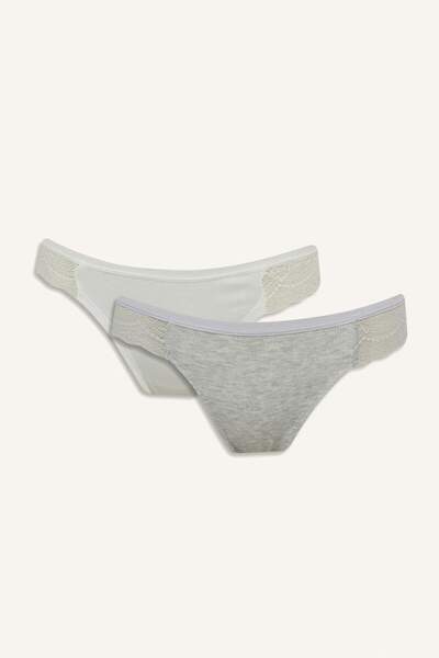 DeFacto Lace Detailed Ribbed 2-Piece Brazilian Panties-Fall in Love F6603Ax25Hs