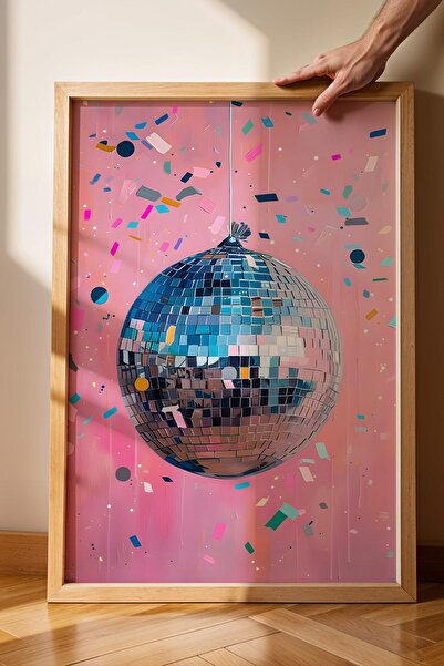 Saturn Pictură cu ramă cu minge de discotecă - Pictură poster Pop Art